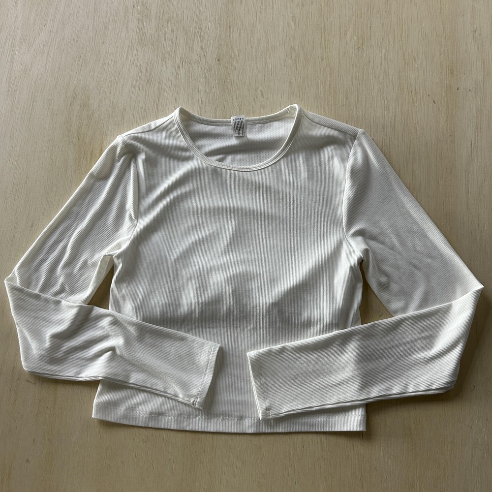 Yogalicious Heavenly Rib Shirt Womens Small White Kathleen Crop Long Sleeve Top